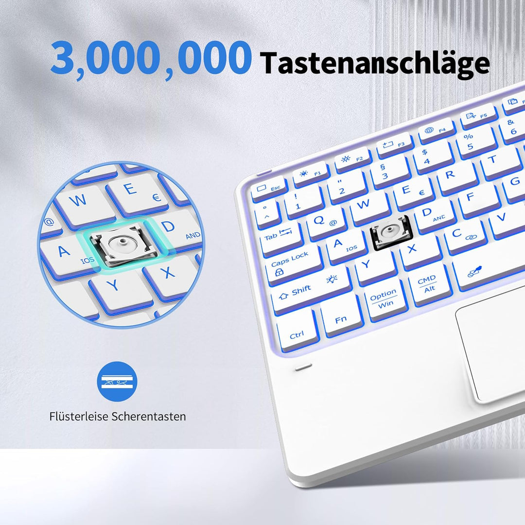 CACOE Tastatur mit Touchpad, Tastatur Kabellose mit 7 Farben Beleuchtete kompatibel mit iPad, Androi