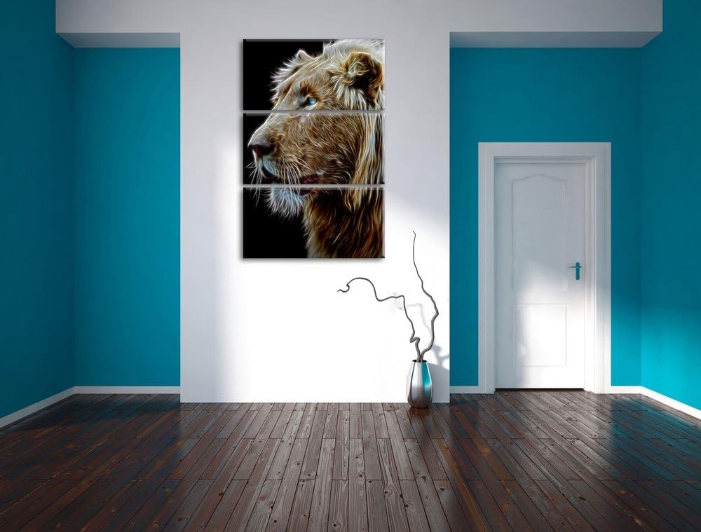 Dark stolzer weisser Löwe schwarz/weiss Deluxe 3-Teiler Leinwandbild 120x80 Bild auf Leinwand, XXL r