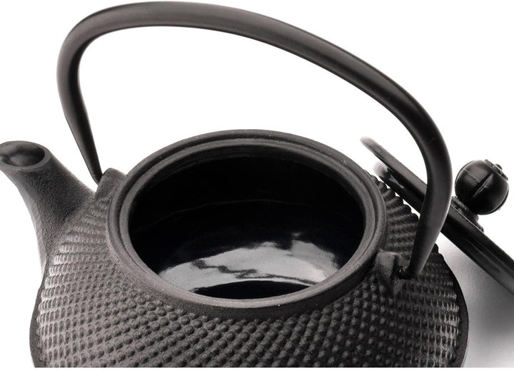 kleine schwarze Asia Teekanne Gusseisen Set 0.8 Liter Teekessel mit Henkel &amp; Edelstahl Tee-Filter-Si