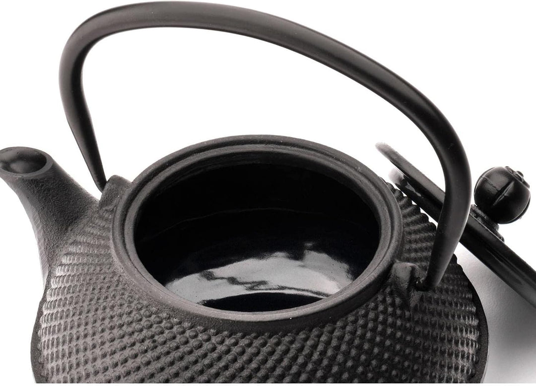 Teekanne asiatisch Gusseisen Set schwarz 1.1 Liter mit Edelstahl Tee-Filter-Sieb-Einsatz für losen T