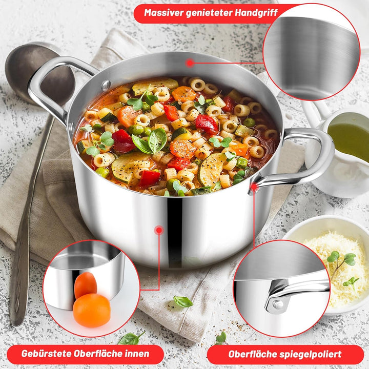 Herogo Kochtopf, Edelstahl Kochtopf Induktion mit Glasdeckel, Ø 24 cm/ 5,6 L Suppentopf Fleischtopf