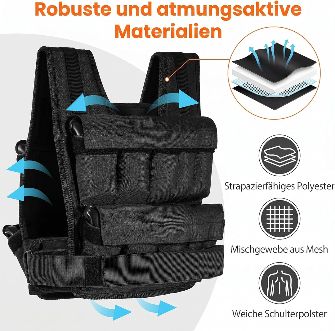 COSTWAY Gewichtsweste 20/30 kg, Brustgrösse Verstellbar, Trainingsweste mit abnehmbaren Eisensandsäc