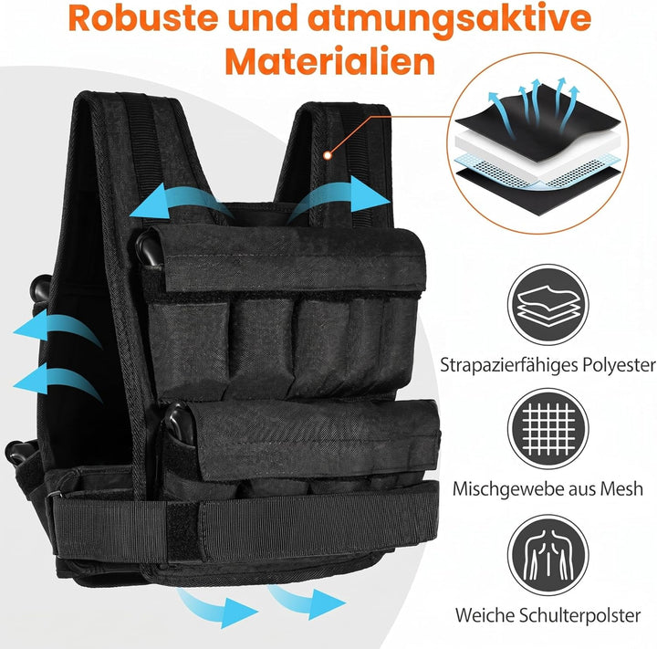 COSTWAY Gewichtsweste 20/30 kg, Brustgrösse Verstellbar, Trainingsweste mit abnehmbaren Eisensandsäc