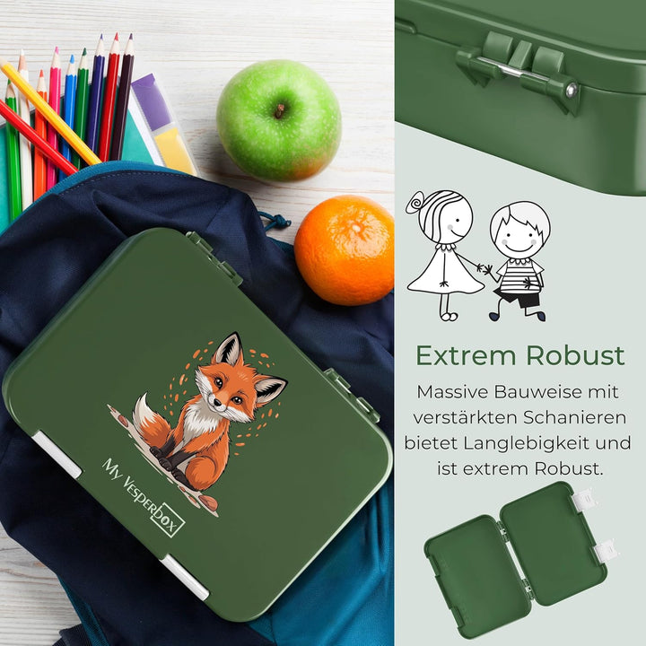 My Vesperbox – Len - Bento Box Kinder - Lunchbox mit 4+2 Fächern - extrem robust – Brotdose – Brotbo