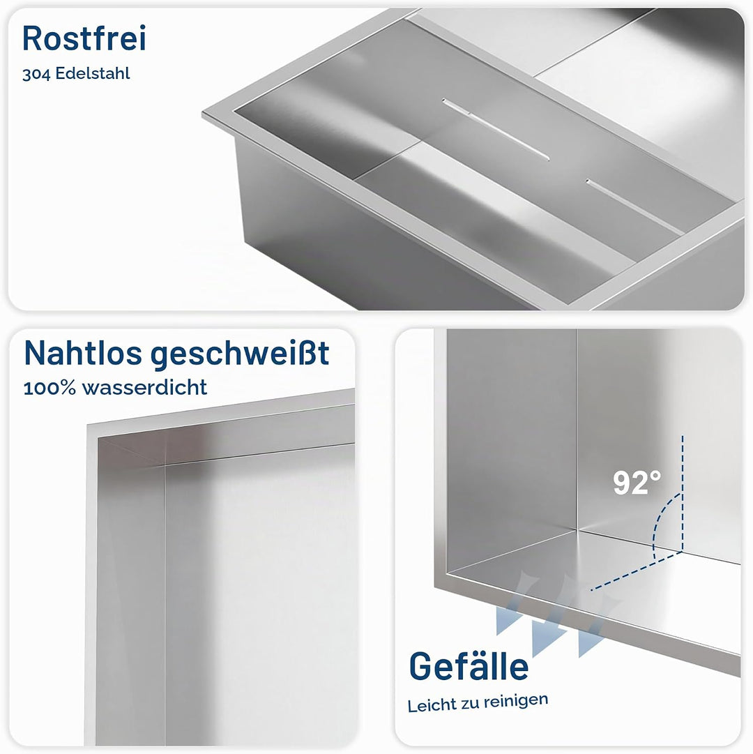 Neodrain Wandnische Dusche Edelstahl Dreifach-Duschnische Wandnische Lagerung für Badezimmer 75x30 c