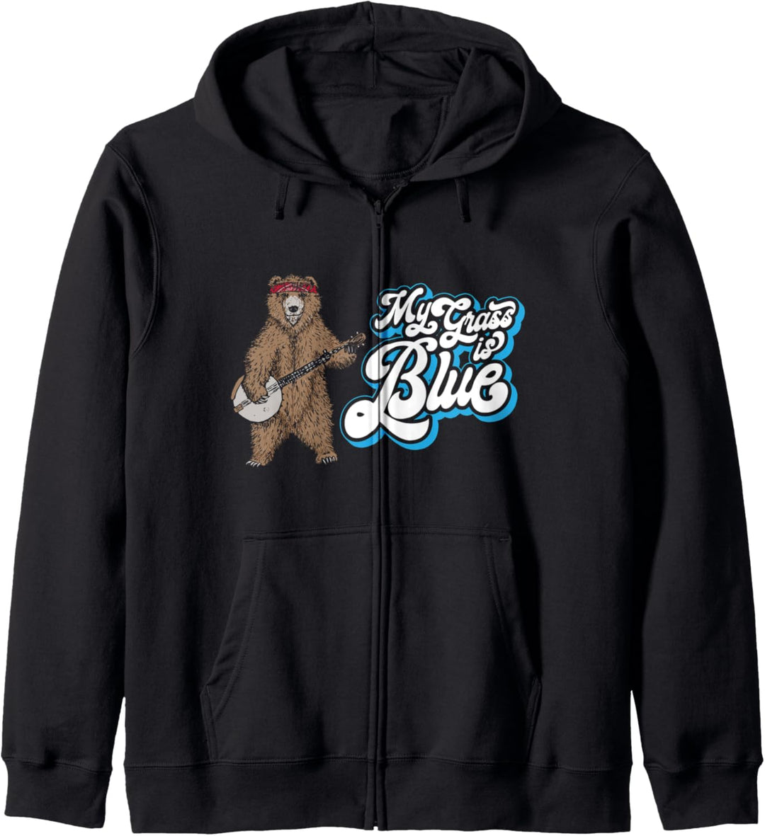 Banjo Grizzly Bear Hippie My Grass is Blue Bluegrass Retro Kapuzenjacke