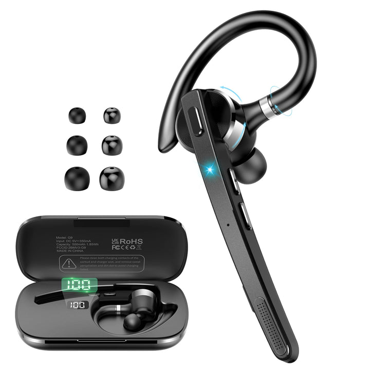 Bluetooth Headset V5.3, Wireless Freisprech Telefon mit CVC 8.0/ENC Dual Mic, APTX, Mute Zwei-Geräte