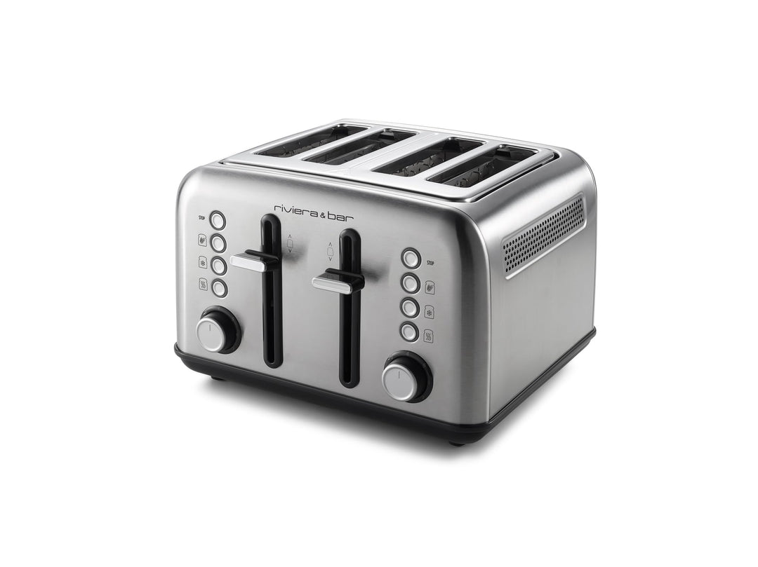 riviera&bar 4-Scheiben-Toaster aus Edelstahl, 1800 W – 5 Bräunungsstufen, Auftau- und Aufwärmfunktio