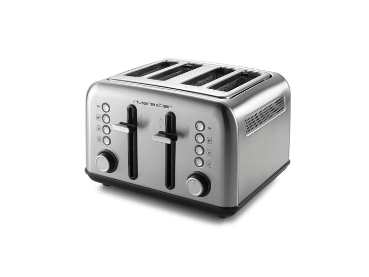 riviera&bar 4-Scheiben-Toaster aus Edelstahl, 1800 W – 5 Bräunungsstufen, Auftau- und Aufwärmfunktio
