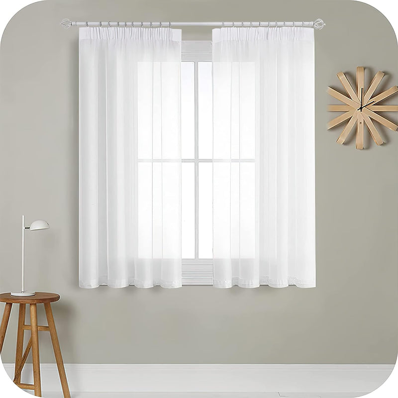 MRTREES Gardinen mit Kräuselband Stores Gardinen Weiss kurz transparent 122X140cm (HXB) Schlaufensch