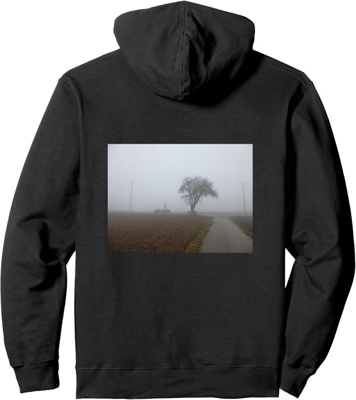 Wegkreuz und Baum im Nebel - Herbst Bild Pullover Hoodie