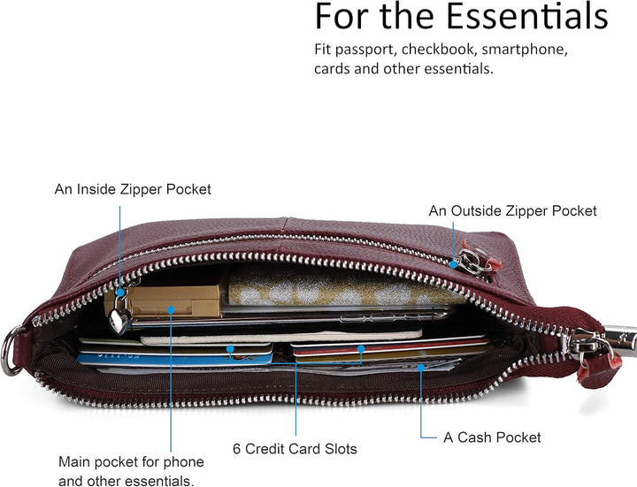 Befen Leder-Clutch, Geldbörse, kleine Umhängetasche für Damen Burgunderfarben, Burgunderfarben