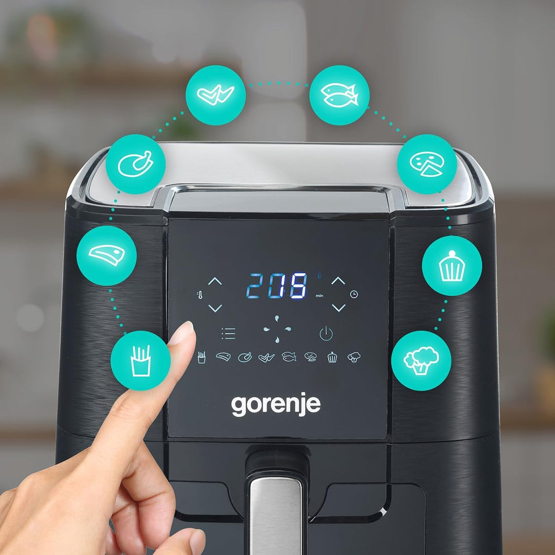 Gorenje AF1350DWB Heissluftfritteuse / 1.350 Watt/Korb 5,4 Liter mit Sichtfenst / 8 Automatik Progra