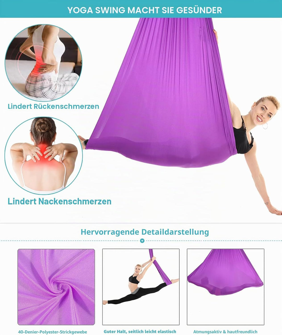 Yoga-Set für Erwachsene, Yoga-Zubehör, 500 kg Belastung, inkl. Kompletter Installationshardware Purp