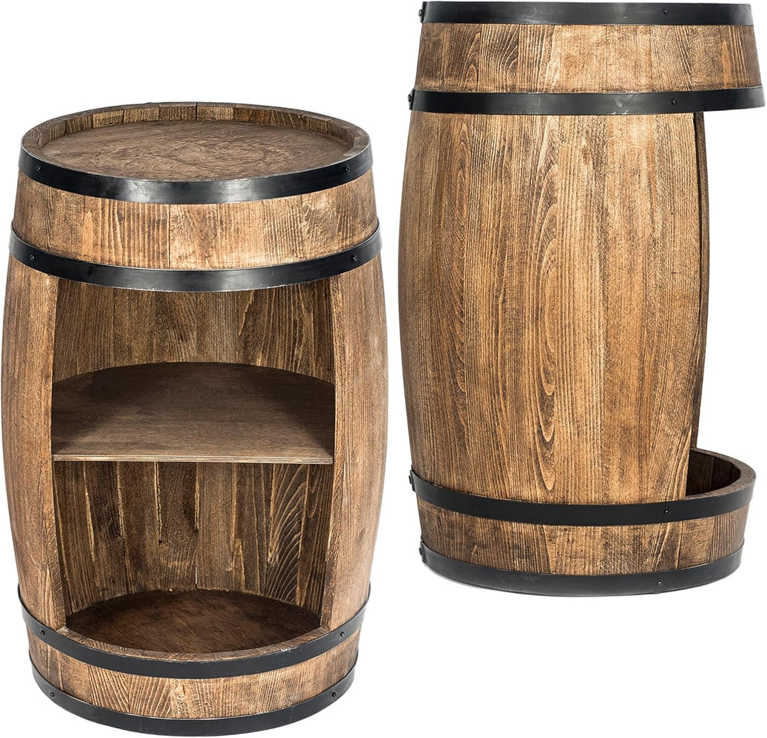 weeco Weinfass als Weinregal - Weinschrank Barschrank LED-Leuchten, Bar Tisch aus Holzfass, Wein Rac