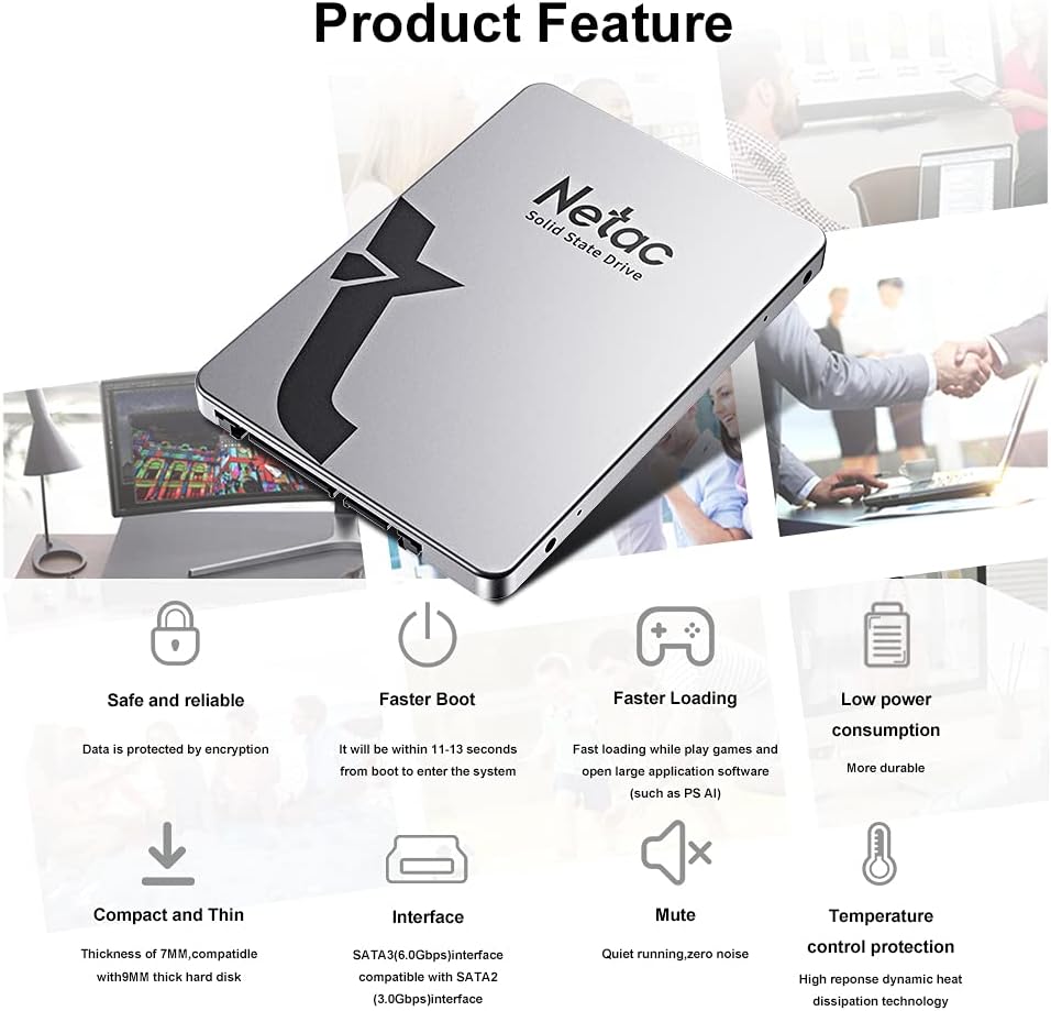 Netac SSD 512GB, SSD Festplatte Intern Sata 3.0 2,5 Zoll für Laptop, PC, Desktop, PS5 (N530S, Alumin