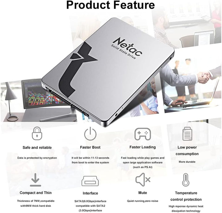 Netac SSD 256GB, SSD Festplatte Intern Sata 3.0 2,5 Zoll für Laptop, PC, Desktop, PS5 (N530S, Alumin