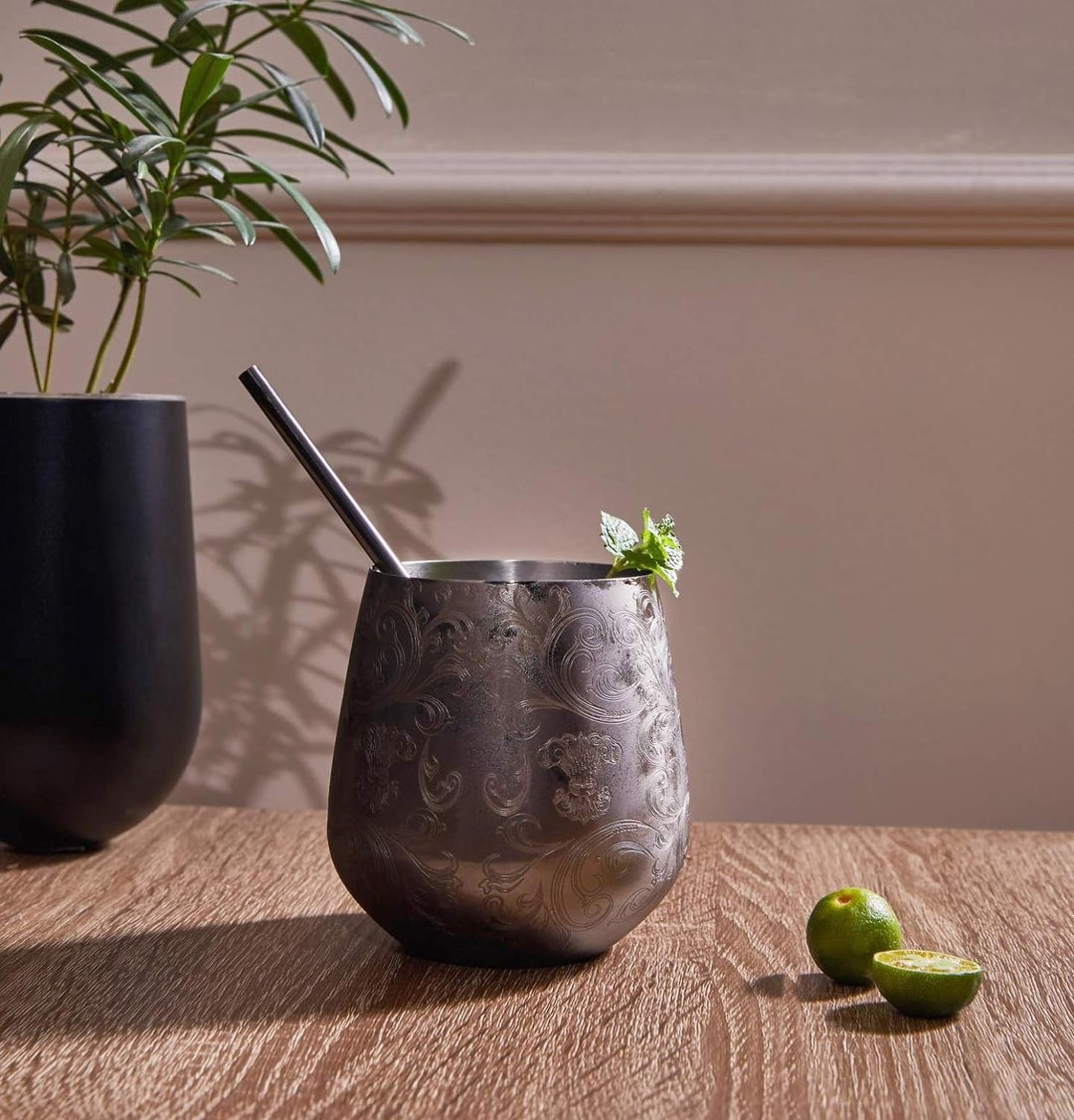 SKY FISH Stiellose Weingläser aus Edelstahl, Geätzte Edelstahl-Gläser, 4 Stück Gin Gläser, 500ml, Ha