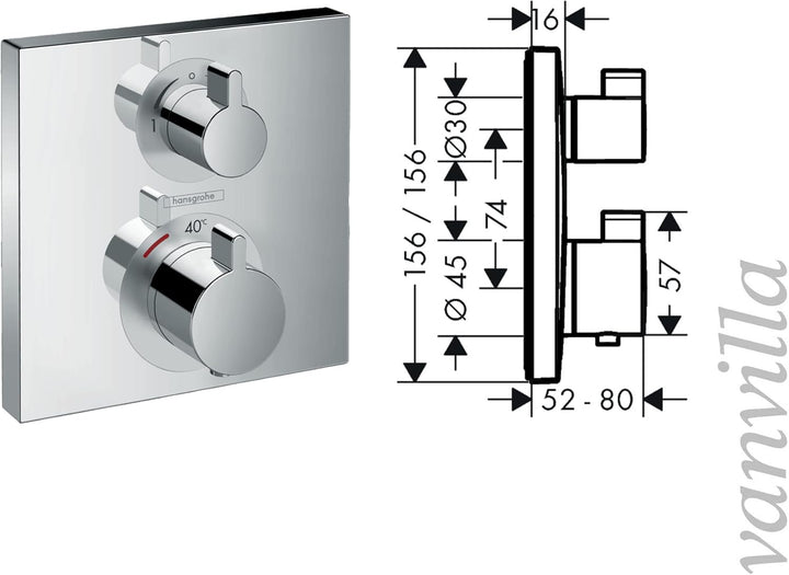 vanvilla Duschsystem mit Unterputz Duscharmatur von Hansgrohe Ecostat Square Thermostat und vanvilla