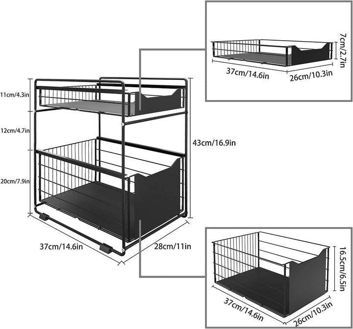 DAWNYIELD 2 Tier Organizer mit Speicher Unter Waschbecken Schiebeschrank Korb herausziehen Snack Org