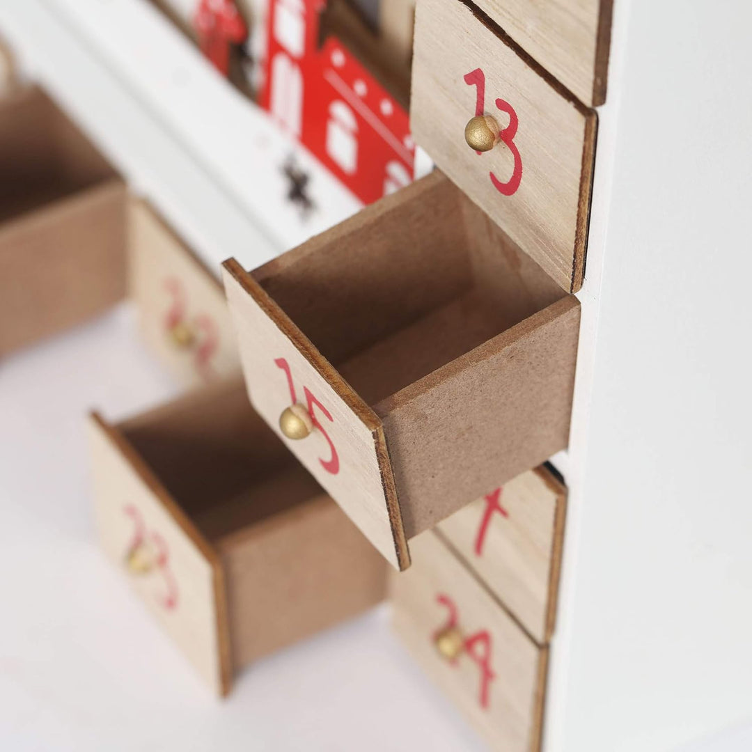 BRUBAKER Adventskalender aus Holz zum Befüllen - Weihnachtsmann im Wald mit LED-Beleuchtung - Wieder