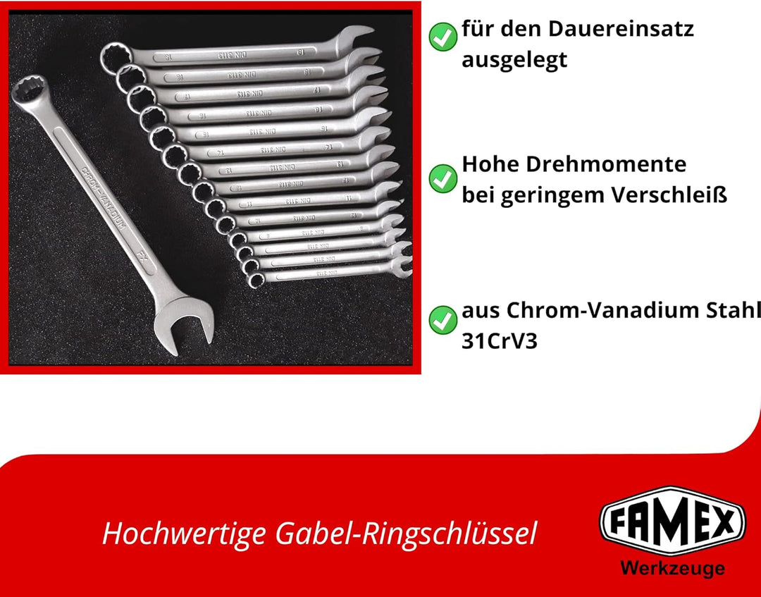 FAMEX 420-18 Alu Werkzeugkoffer gefüllt mit Top Werkzeug Set und Steckschlüsselsatz - Werkzeugkasten