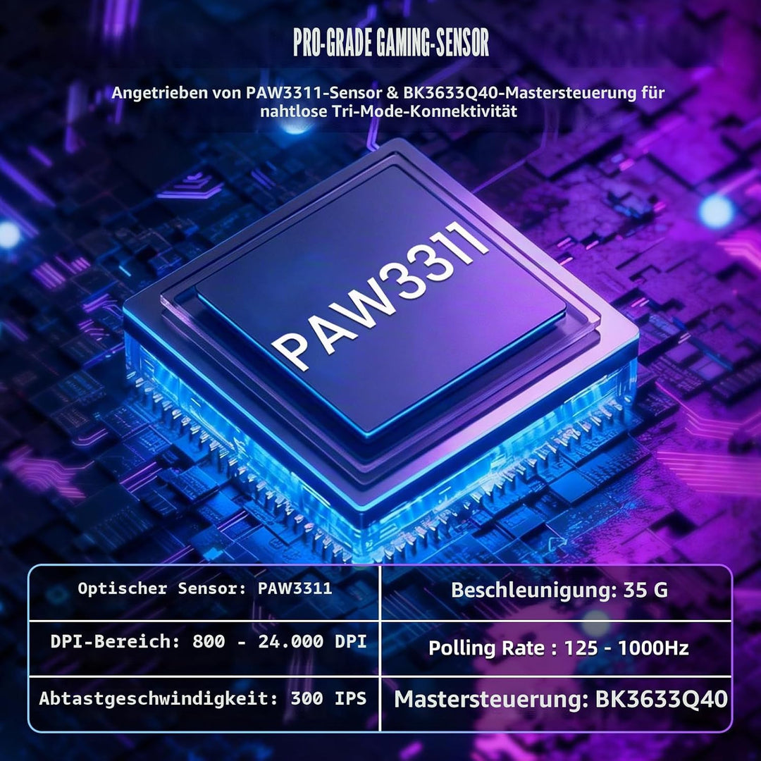 ZIYOU LANG×MAGIC-REFINER AJ199 Kabellose Gaming Maus Leicht, 49g Tri-Modus 2.4G/BT/Kabel, PixArt PAW