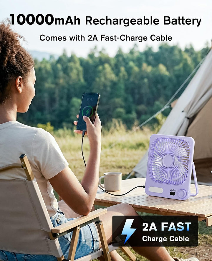 Akku Ventilator: 10000mAh 40H Tischventilator Leise mit 100 Stufen, 15s Auto-Aus LED Display, Reinig