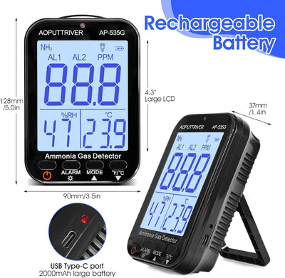 Formaldehyddetektor Ammoniak Gas Detektor, NH3 Gas Monitor Sensor Bereich 0-100ppm Wiederaufladbare