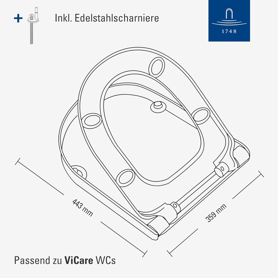 Villeroy & Boch ViCare WC-Sitz barrierefrei, Toilettendeckel mit Absenkautomatik, abnehmbarer Toilet