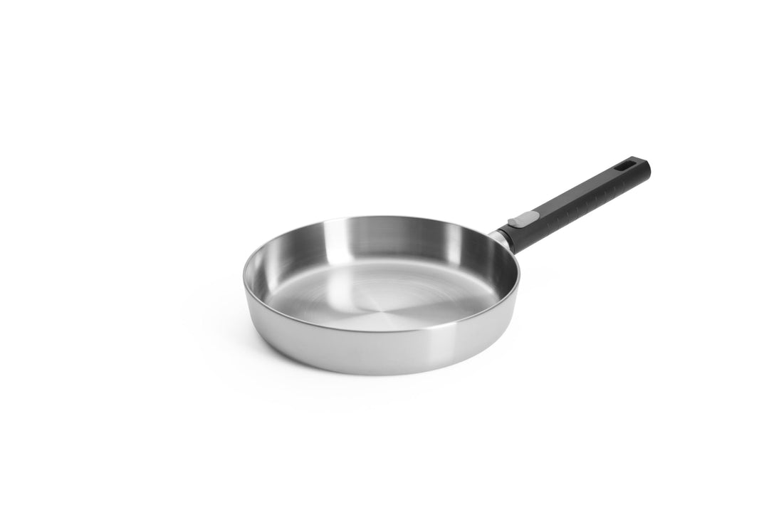 Woll Logic Steel Flachpfanne - Induktiv -, Ø 24 cm, 5 cm hoch mit abnehmbarem Stiel - Geeignet für a