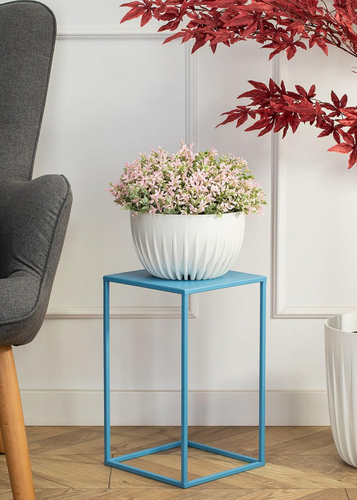 HowHomely Blumenständer Metall Blau 40 cm Hoch - Solider und Robuster Blumenhocker Metall - Pflanzen