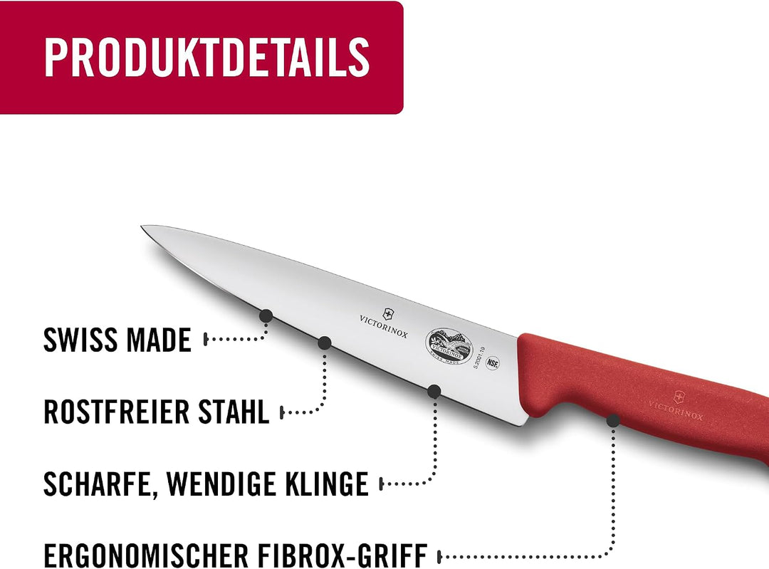 Victorinox Fibrox Kochmesser, Breites Universalmesser für Fleisch, Fisch, Gemüse und Kräuter, 19 cm,