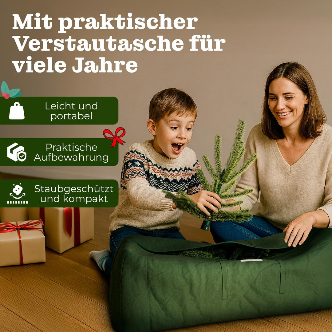 BoomDing Künstlicher Weihnachtsbaum mit Beleuchtung - extra naturgetreuer Tannenbaum (210 cm) inkl.