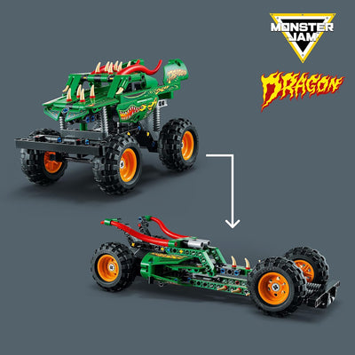 LEGO Technic Monster Jam Dragon Monster Truck Spielzeug für Jungen und Mädchen, 2-in-1-Rennautospiel