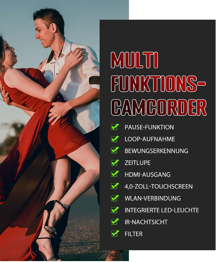 Videokamera Camcorder 8K 64MP WiFi Nachtsicht 18X Digitalzoom Vlog Kamera | HD Vlogging Camera mit I