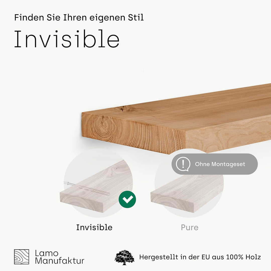 LAMO Manufaktur Wandregal Holz Gerade | Regal Farbe: Rustikal | Invisible: Schweberegal | 70 cm Invi