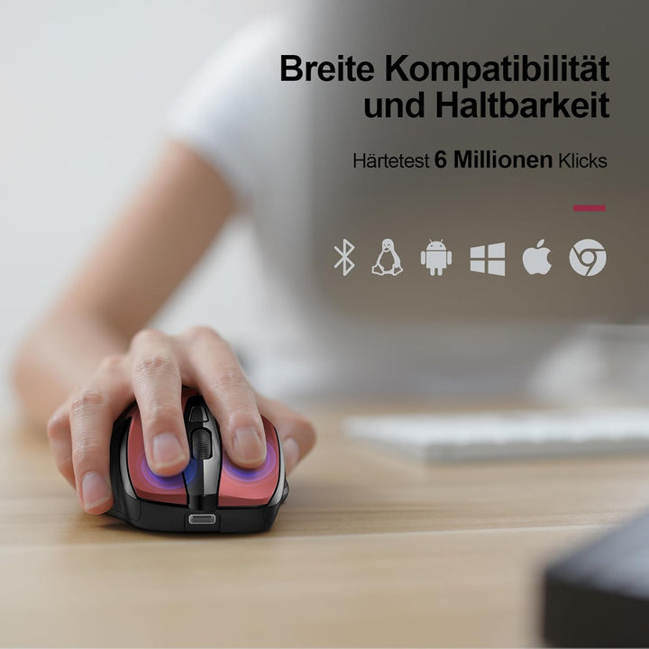 TECKNET Bluetooth Maus mit Jiggler, Wiederaufladbare Maus Kabellos(DREI Modi: BT 5.0/3.0 + 2.4G), 48