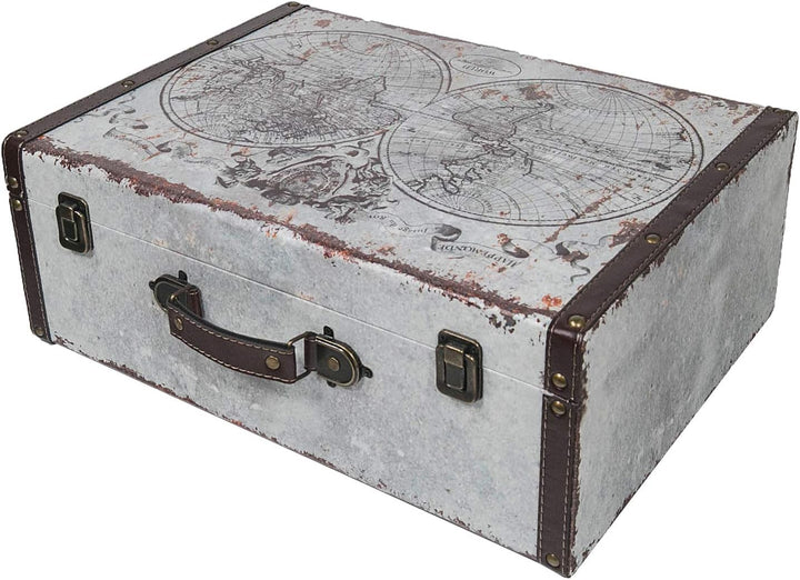 HMF VKO101 Vintage Koffer aus Holz | 2er Set | Versch. Grössen | Deko Weltkarte 2er Set Weltkarte, 2