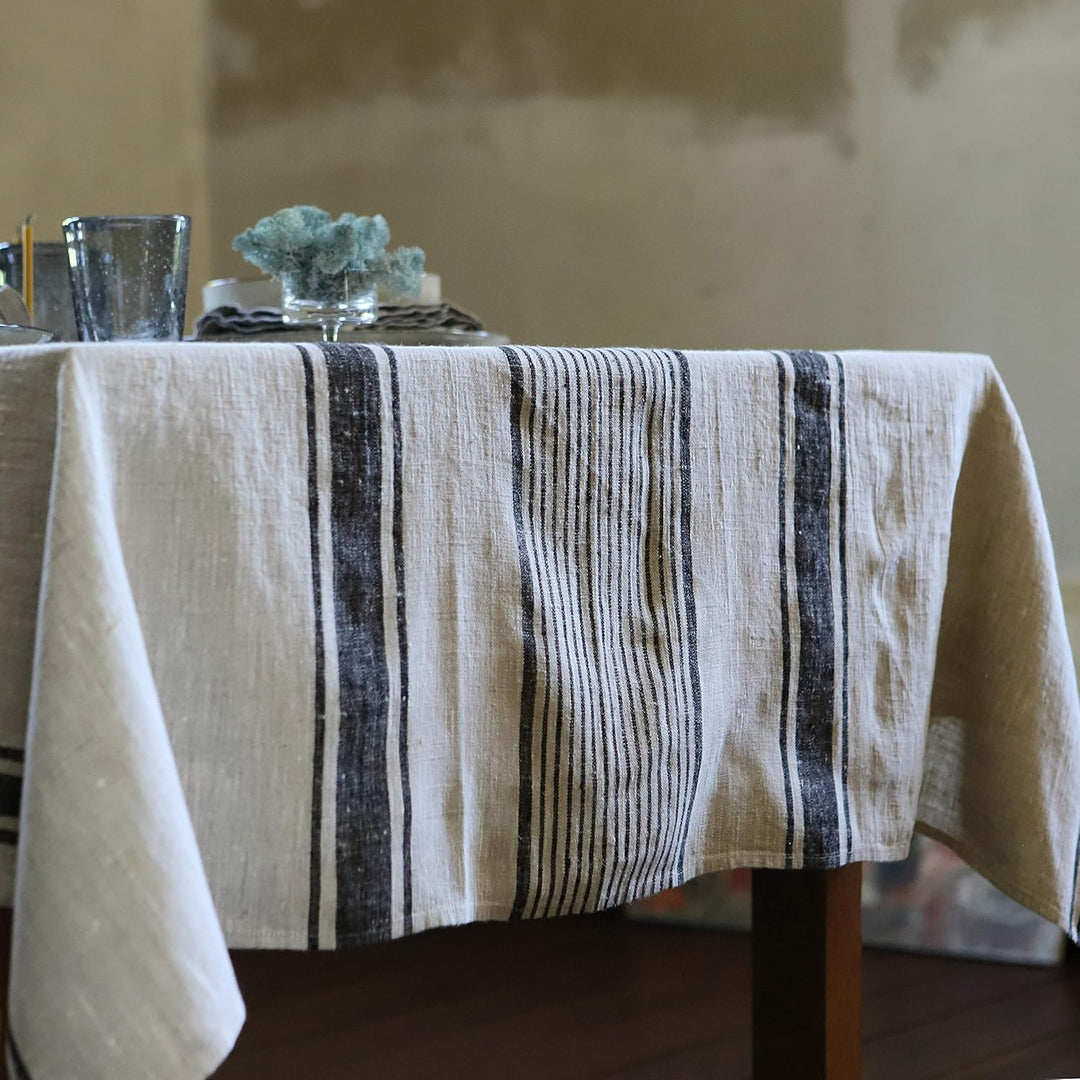 LinenMe Schwarze Leinentischdecke Provence 136x320cm 136 x 320 cm, 136 x 320 cm