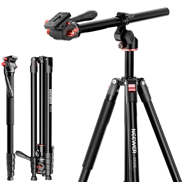 NEEWER BASICS Overhead Horizontal Kamera Stativ Einbeinstativ mit Fluidkopf und Mittelsäule, 75,4" M