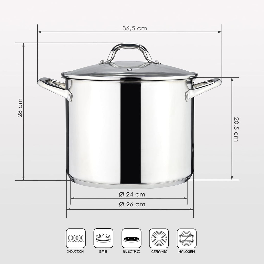 Linnuo Topf 10l mit Glasdeckel, Edelstahltopf, Griff nicht heiss | Topf Induktion geeignet, Stabiler