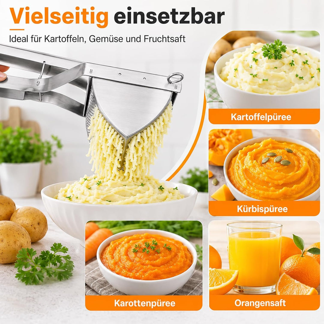 Hohe Qualität Kartoffelpresse Edelstahl Testsieger - Ergonomischer Komfortgriff, Extra Grosses Fassu