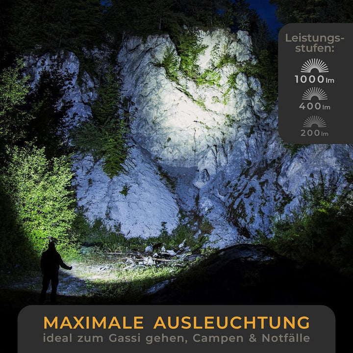 LICHTMEISTER® Taschenlampe (1000 Lumen, 4000 mAh Akku) - Taschenlampe LED aufladbar - LED Taschenlam