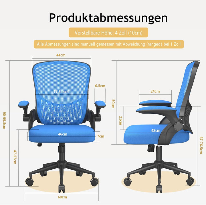 naspaluro Ergonomischer Bürostuhl, Schreibtischstuhl mit 90° Klappbaren Armlehnen, Einzigartige Lend