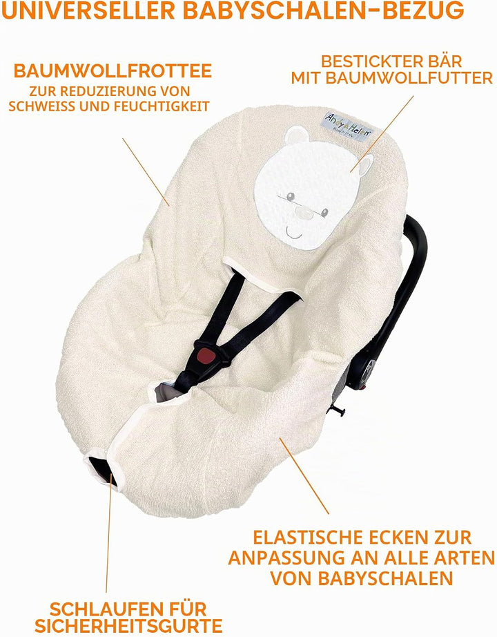Andy & Helen Frottee-Bezug für Babyschalen Bestickt. Praktisch und bequem zu beziehen Dank Gummizug