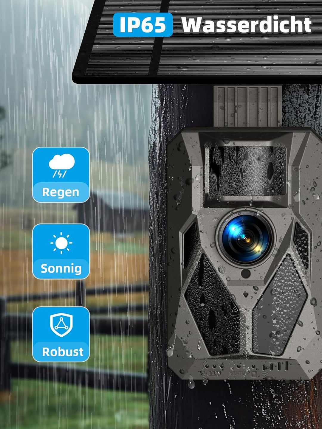 Wildkamera, 4G LTE Wildkamera mit Handyübertragung APP, 2,5K Wildtierkamera Solar mit SIM Karte, Bew