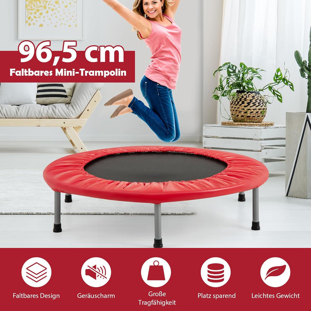 GYMAX Ø97 cm Mini Trampolin klappbar, Fitness Trampolin für Erwachsene & Kinder, Gartentrampolin bis