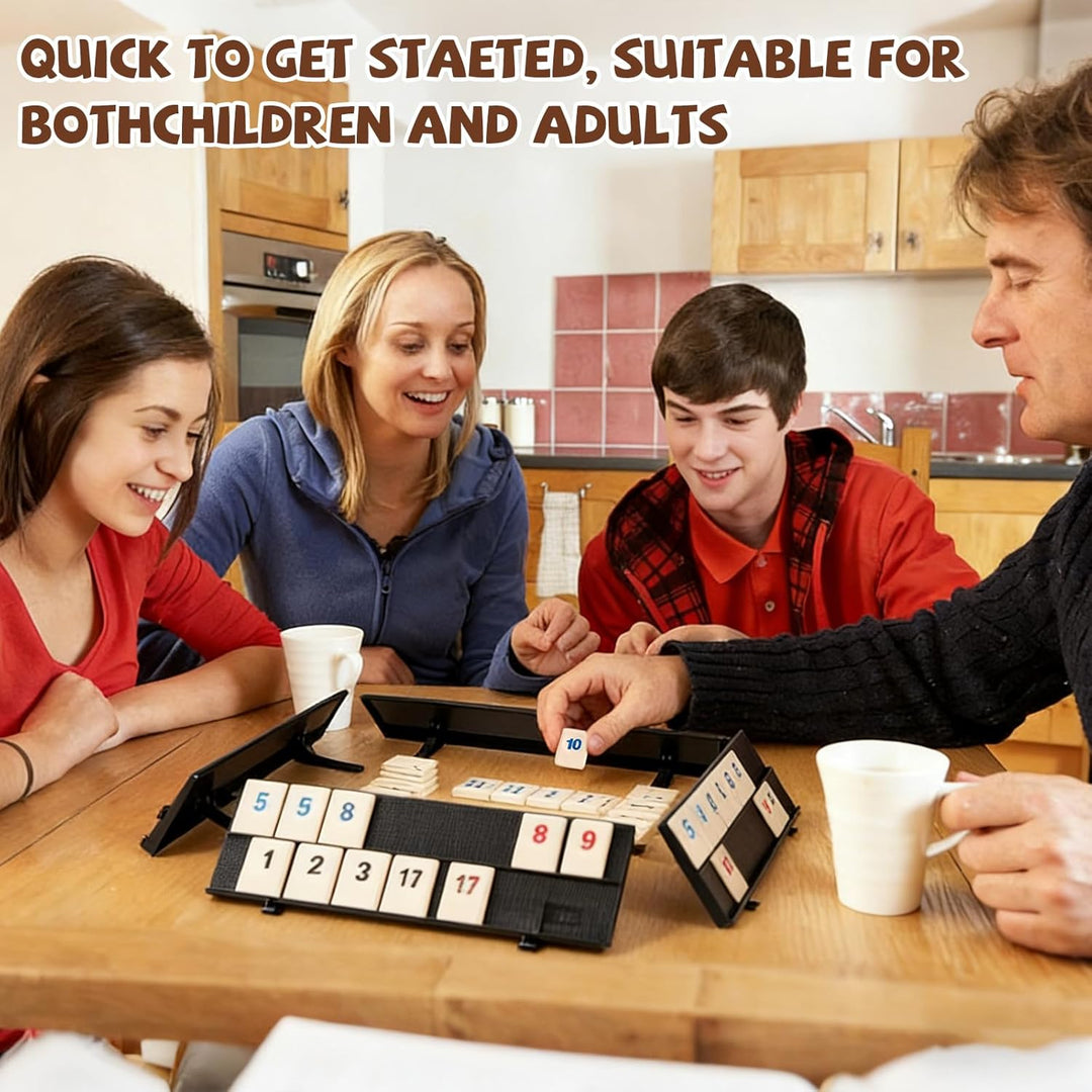Mini Rummy Spielset, Rummy Reisespiel Mit 104 Karten und 4 Kartenständer Tragbares Rummi cub Mit Auf