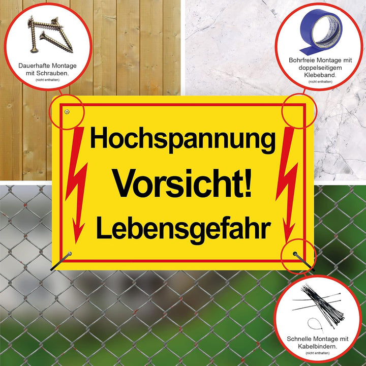 5 Stück Vorsicht ! Hochspannung Lebensgefahr Schild 20 x 30 cm aus stabiler PVC Hartschaumplatte 3mm